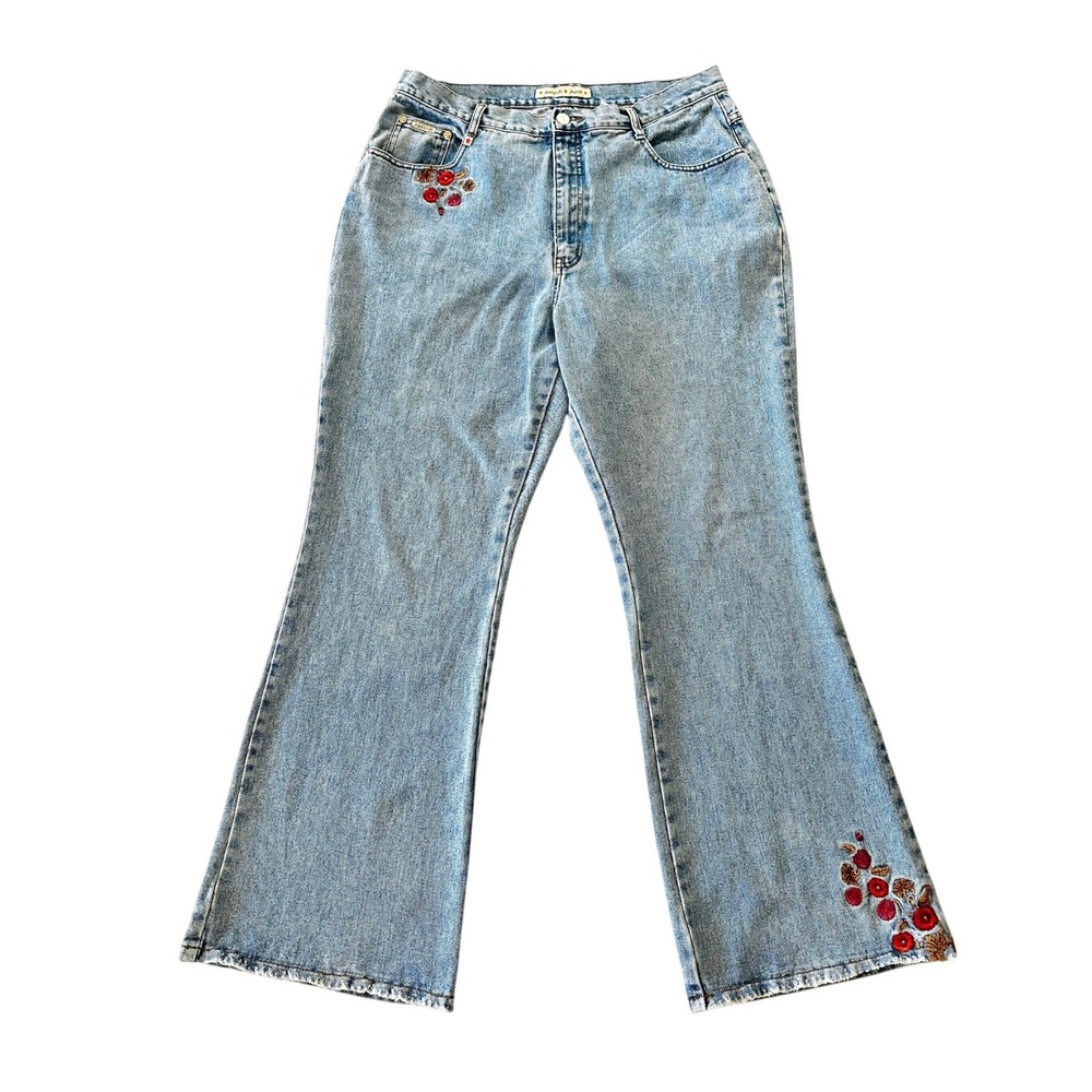 Vintage Zana-Di Wide Leg Jeans XL Floral Embroidered Wash Cotton Size 18 Y2K